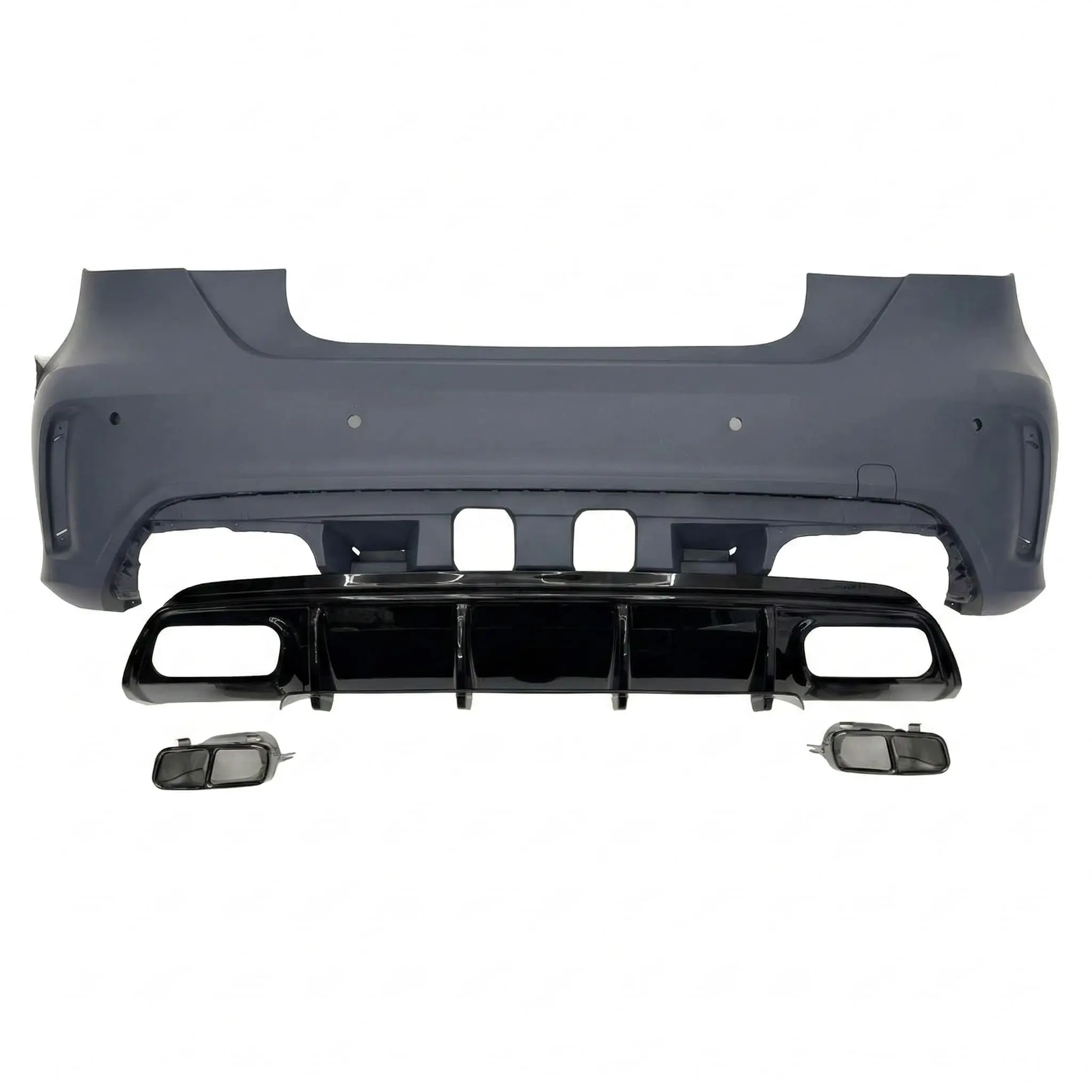 W176 A45 AMG Rear Bumper-Diffuser with Muffler (2016-2018) Black